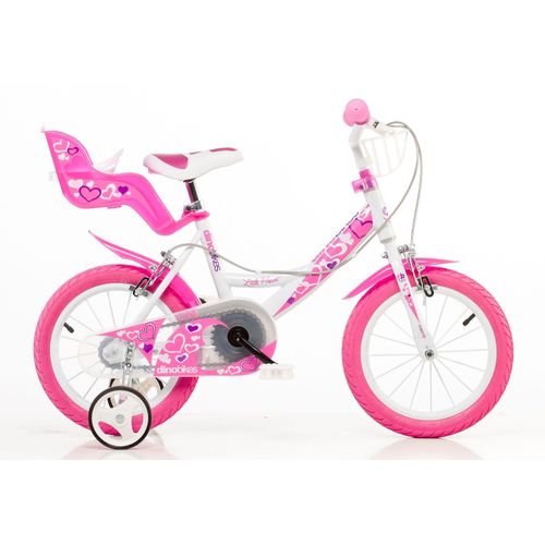 Kinderfahrrad DINO "Mädchenfahrrad 14 Zoll" Fahrräder Gr. 25 cm, 14 Zoll (35,56 cm), rosa Kinder Kinderfahrräder mit Stützrädern, Korb und Puppensitz