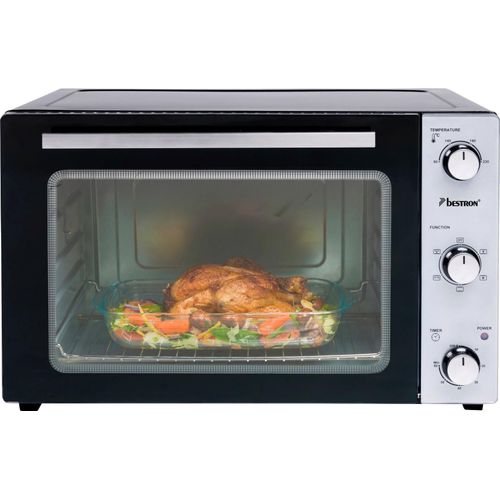 BESTRON Minibackofen "AOV55, 2-in-1 Gerät" Minibacköfen mit Drehspieß, Edelstahl, Schwarz schwarz