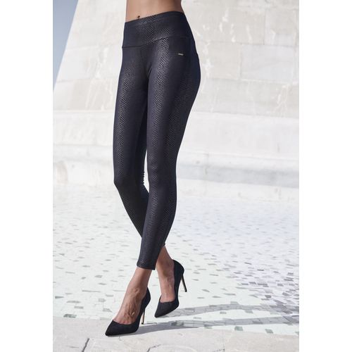 Leggings LASCANA Gr. 40/42, N-Gr, schwarz Damen Hosen mit schimmerndem Alloverdruck