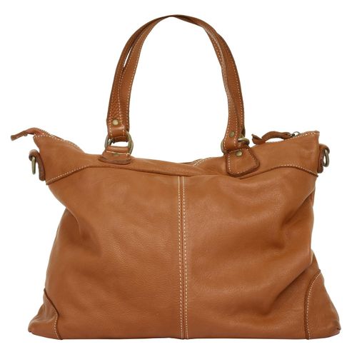 Shopper CLUTY, Damen, Gr. B/H/T: 43cm x 30cm x 11cm onesize, braun (cognac), Leder, unifarben, leicht glänzend, Taschen, echt Leder, Made in Italy