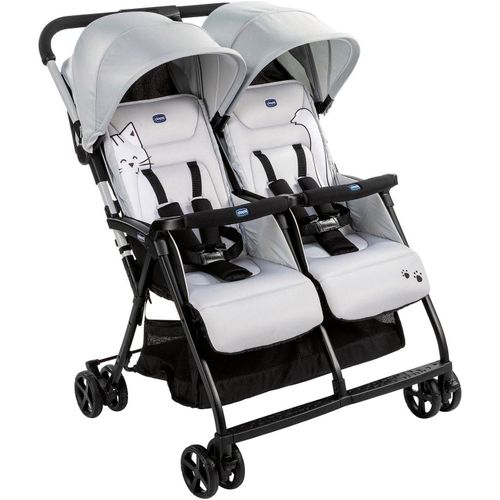 Zwillingsbuggy CHICCO "OHlalà Twin, Silver Cat" silberfarben (silver cat) Baby Kinderwagen Zwillingskinderwagen