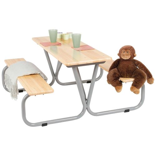 Garten-Kindersitzgruppe PINOLINO Sitzmöbel-Sets Gr. B/H/T: 110cm x 53cm x 110cm, beige (natur, grau) Kinder Tisch mit 2 Sitzbänken, für ab 3 Jahren