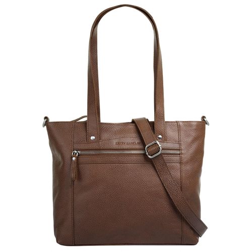 Shopper BETTY BARCLAY, Damen, Gr. B/H/T: 32cm x 27cm x 6cm onesize, braun (cognac), Leder, unifarben, leicht glänzend, Taschen, echt Leder