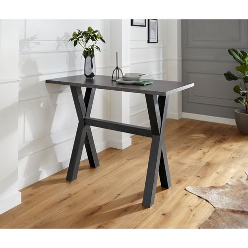 Bartisch MÄUSBACHER, schwarz (schwarzstahl, graphitfarben, schwarzstahl), B:140cm H:105cm T:70cm, Tische, Bartisch, Gestell in X-Form (Breite 120, 140 oder 160 cm)