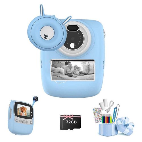 Fine Life Pro PB01 Kinderkamera (30 MP, WLAN (Wi-Fi), HD 1080P Sofortbildkamera Selfie Digitalkamera), blau