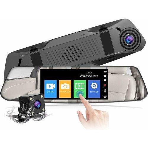Dashcam Auto-Rückspiegel, 4,8-Zoll-Touchscreen, Full hd 1080P, Weitwinkel-Autokamera, Frontkamera und Rückkamera, wasserdicht, Parksystem