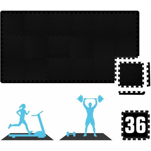 36x Fitness Bodenschutzmatte - 30x30 eva Matte Sport Bodenmatte für Fitnessraum - schwarz
