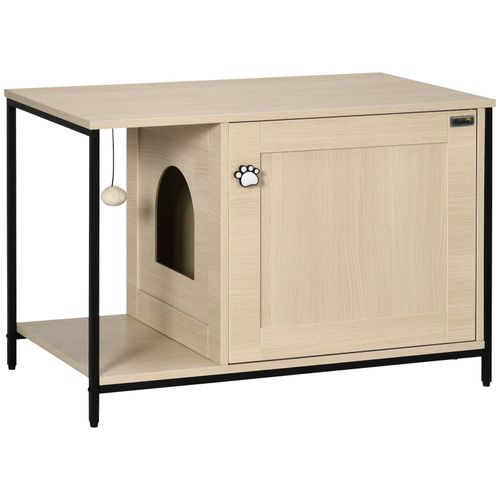 PawHut Katzenklo mit magnetischer Tür natur 80L x 48B x 55H cm