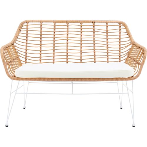 Sitzbank SALESFEVER, beige (natur, weiß, weiß), B:120cm H:85cm T:69cm, Polypropylen, Metall, Sitzbänke, Rattan-Sofa Sitzbank Küchenbank, Indoor- und Outdoor geeignet