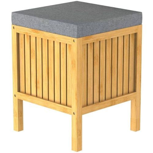 Wäschekorb Bambus, Wäschesammler mit Sitzkissen, nachhaltige Badmöbel Bambus, Wäschebox mit Deckel, BMBA02-WKBH - Braun