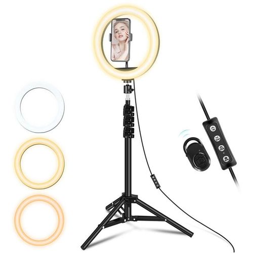 SWANEW 10" Selfie Ringlicht mit Stativ Ringleuchte mit Handyhalter Tischringlicht, bluetooth Fernbedienung