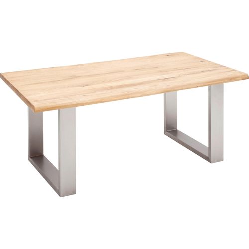 Esstisch MCA FURNITURE "Greta" Tische Gr. B/T: 180cm x 90cm, Baumkante, braun (balkeneiche + edelstahl gebürstet) Esstisch Holz-Esstische Rechteckiger Massivholz mit Baumkante oder grader Kante