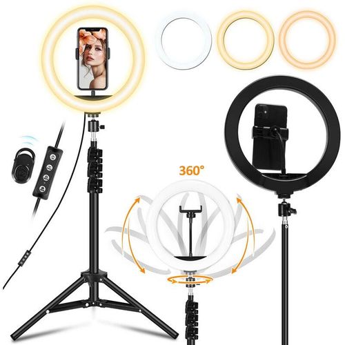 10' Selfie Ringlicht mit Stativ Ringleuchte mit Handyhalter Tischringlicht, bluetooth Fernbedienung - Vingo