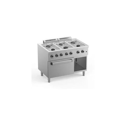 GastroHero Gasherd Ecoline Plus 700 - 6 Flammen mit Elektroumluftbackofen 31,1 kW inklusive Gussrosten