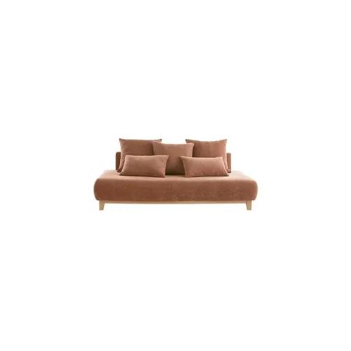 Sofa aus terracottafarbenem Stoff mit Samteffekt und hellem Holz 3-Sitzer B200 cm ODEON