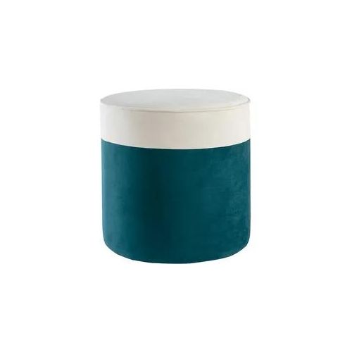 Designer-Hocker aus cremeweißem und pfauenblauem Samt D 40 cm DAISY