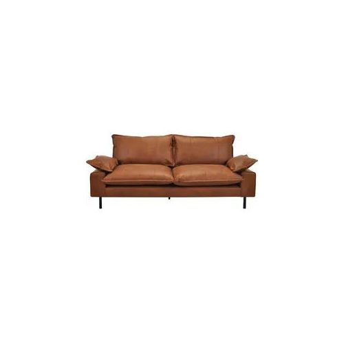 Sofa aus Leder in Antikoptik in Cognacbraun und schwarzem Metall 3-Sitzer DORY