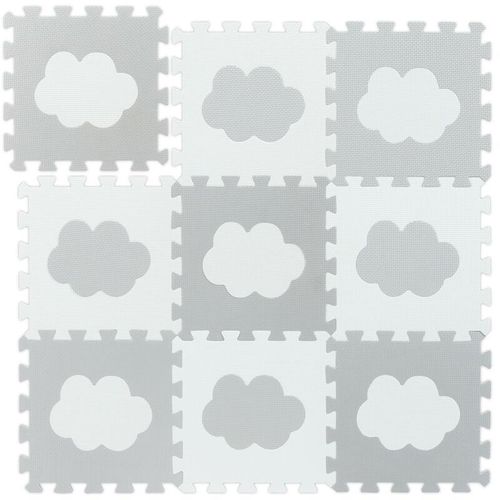 Relaxdays - Puzzlematte Wolken-Muster, 18 Puzzleteile, aus schadstofffreiem EVA-Schaumstoff, BxT: 91,5 x 91,5 cm, weiß/grau