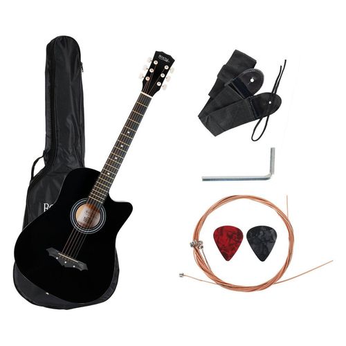 Rocktile Westerngitarre WSD-5C Slim Line Westerngitarren Set - Dreadnought Akustik Gitarre, Set inkl. Tasche, Ersatzsaiten, Gurt und Plektren, schwarz