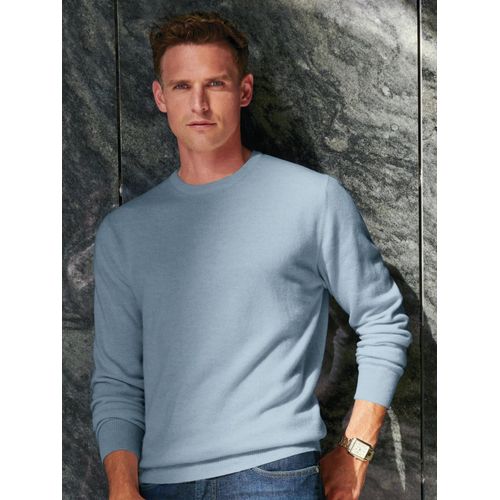 Trui ronde hals en boorden in ribsteek Peter Hahn Cashmere blauw