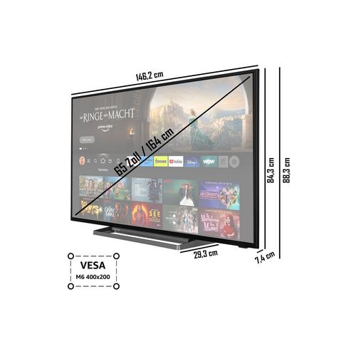 Toshiba 65UF3D63DA LCD-LED Fernseher (164 cm/65 Zoll, 4K Ultra HD, Fire TV, HDR Dolby Vision, Triple-Tuner, Alexa Sprachsteuerung, Sound by Onkyo), schwarz