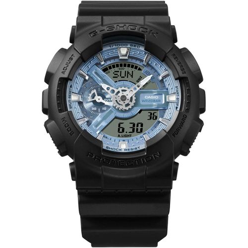 Chronograph CASIO G-SHOCK Armbanduhren schwarz (schwarz-hellblau) Herren Quarzuhr, Armbanduhr, Herrenuhr, digital, bis 20 bar wasserdicht