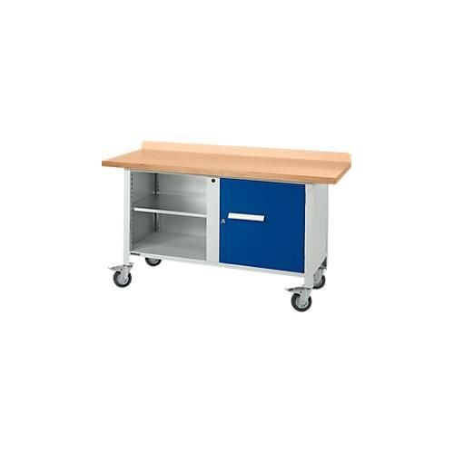 Mobile Werkbank Schäfer Shop Select PWi 150-1, Buche-Dekor Multiplexplatte, bis 400 kg, B 1500 x T 700 x H 840 mm