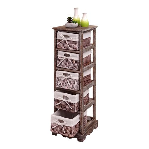 Regal Kommode mit 5 Korbschubladen 90x25x28cm, Shabby-Look, Vintage ~ braun