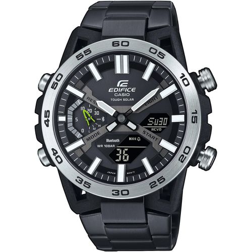 Smartwatch CASIO EDIFICE, schwarz (schwarz, silberfarben), Smartwatches, Solaruhr, Armbanduhr, Herrenuhr, Bluetooth, Stoppfunktion,Phone Finder