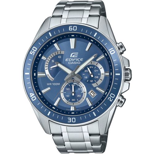 Chronograph CASIO EDIFICE Armbanduhren silberfarben (edelstahlfarben) Herren Quarzuhr, Armbanduhr, Herrenuhr, bis 10 bar wasserdicht, Stoppfunktion