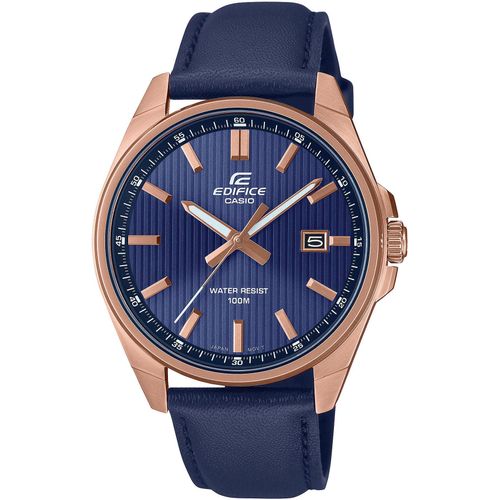 Quarzuhr CASIO EDIFICE Armbanduhren blau Herren Armbanduhr, Herrenuhr, analog, Datum, Lederarmband