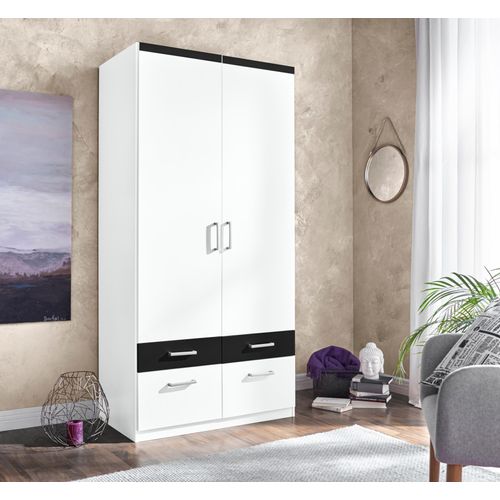 Kleiderschrank PRIESS, schwarz-weiß (weiß, schwarz), B:94cm H:193cm T:56cm, Holzwerkstoff, Schränke, Drehtürenschrank Kleiderschrank