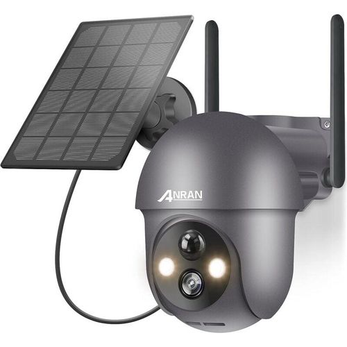 Überwachungskamera Aussen Akku 3MP WLAN, 360 Grad Schwenkbare Kabellose Überwachungskamera mit Solarpanel, PIR Bewegungsmelder mit Flutlicht, Alexa