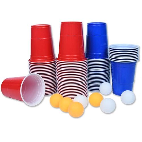 480ml-16OZ Bierpong Becher Set Trinkbecher für Kartenspiele Spülmaschinenfest Beerpongbecher mit 100 Stücke Cups (Rot/Blau) + 10 Bierpong Bälle