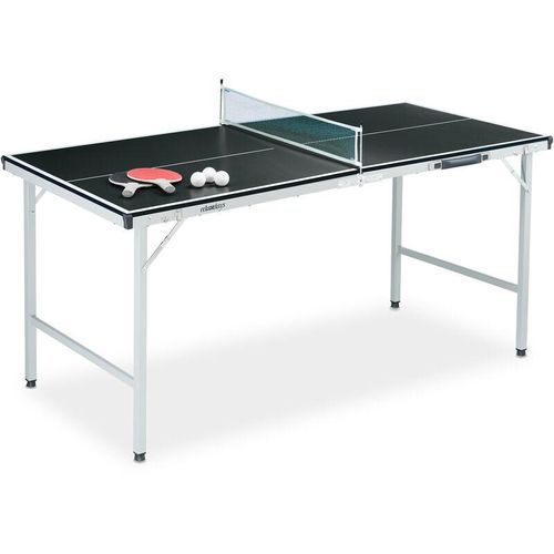 Tischtennisplatte, klappbarer Tischtennistisch mit Netz, 2 Schläger, 3 Bälle, HxBxT: 70 x 70 x 150 cm, schwarz - Relaxdays