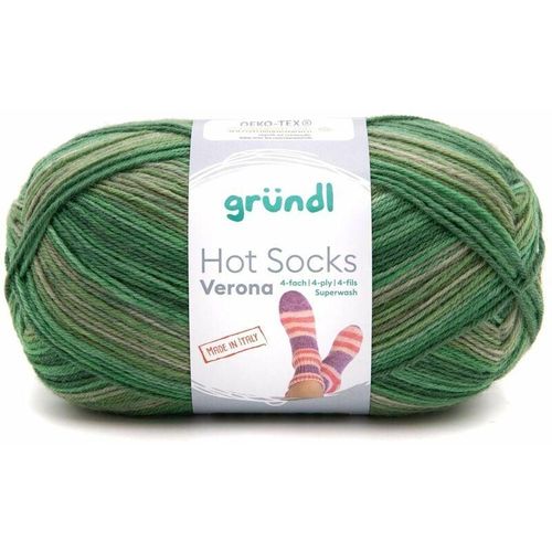 Gründl Sockenwolle Hot Socks Verona 100 g 4-fach grün-moos-meliert Handarbeit