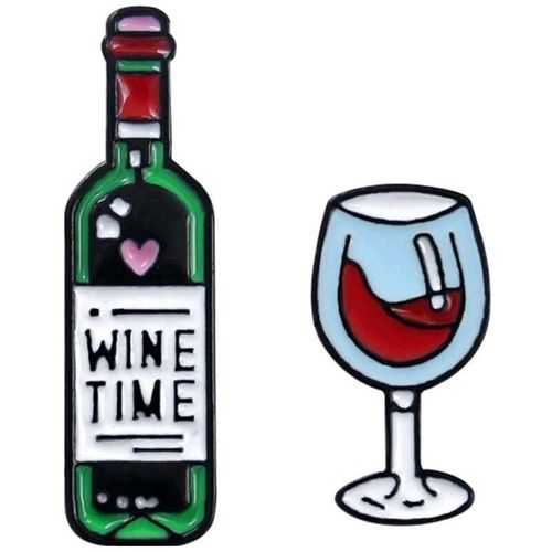 Emaille-Pin - Weinflasche und Weinglas
