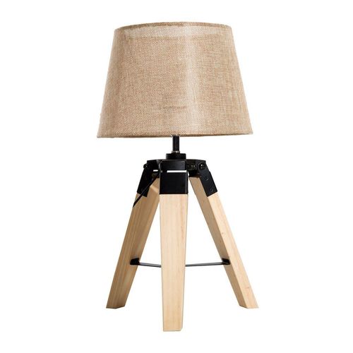 Tischleuchte Tischlampe Nachttischlampe E27 Leinenoptik, Kiefer+Polyester, 24x24x45cm (Beige)