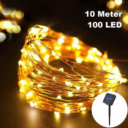 Solar Lichterkette 100 LED / 10 Meter Kabel Draht Deko Warm-Weiß Solarbetrieben für Party Deko Schmuck Girlande Dekoration Garten Balkon