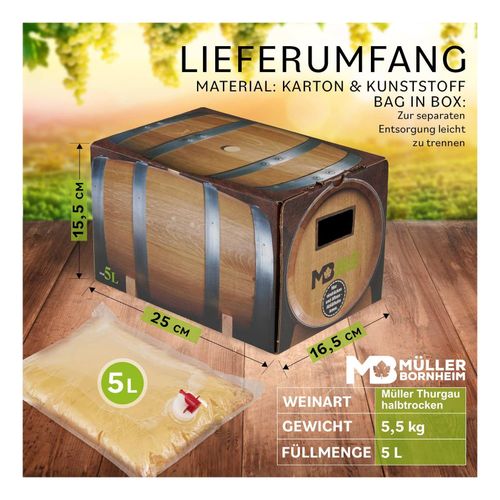 Weinhaus Müller Bornheim Pfalz Müller Thurgau Weißwein halbtrocken 11,5 % vol. 5 Liter Bag in Box