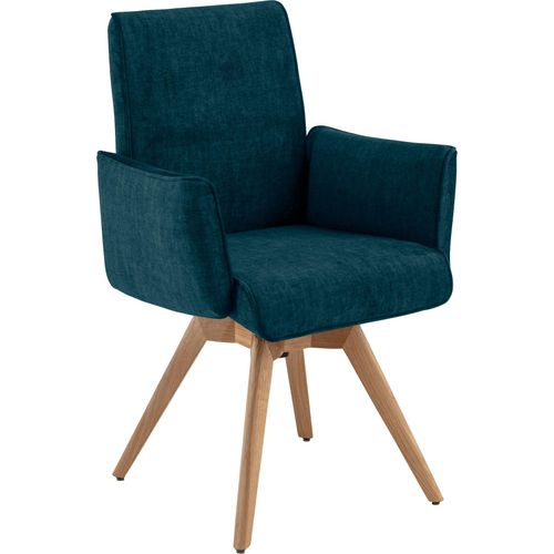 Drehstuhl K+W KOMFORT & WOHNEN, blau (turquoise 25, asteiche natur), B:61cm H:91cm T:62cm, Stühle, Drehstuhl Esszimmerstuhl, Armlehnenstuhll mit 360 Drehfunktion massives Holzuntergestell