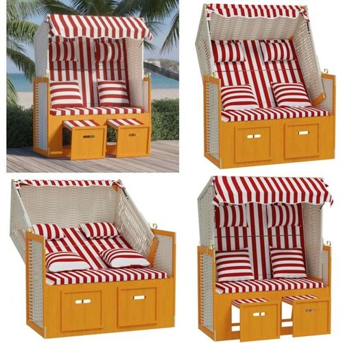 Vidaxl - Strandkorb mit Kissen Poly Rattan und Massivholz Rot & Weiß - Strandkorb - Strandkörbe - Home & Living - Rot