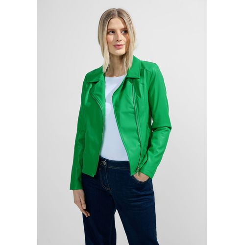 Bikerjacke CECIL, Damen, Gr. XXL (46), grün (celery grün), Stoff, Obermaterial: 100% Polyurethan (PU), Futter: 100% Polyester, unifarben, casual, gerade hüftlang, V-Ausschnitt, Langarm Bündchen, Jacken, mit asymmetrichem Reißverschluss