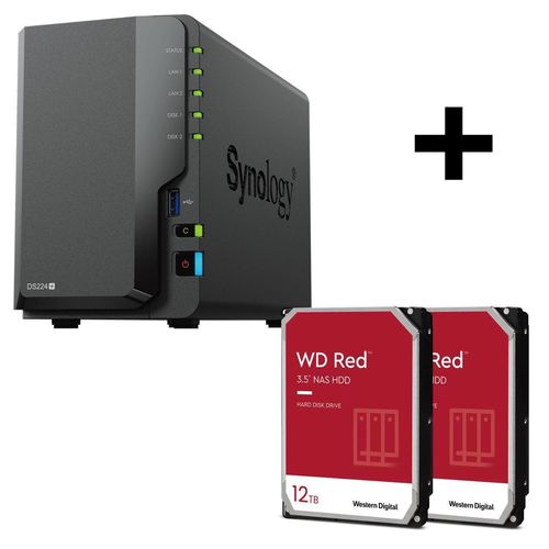 Synology DiskStation DS224+ 2 Einschübe NAS-Server Leergehäuse + 24TB WD RED Plus