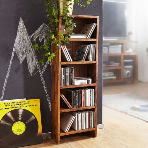 CD Regal Massivholz Sheesham Standregal 90 cm hoch CD-Aufbewahrung 5 Fächer Bücherregal natur Landha