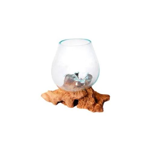 Ambia Home Vase , Braun, Klar, Transparent , Holz, Glas , Recyclingholz , Hartholz , 15-16 cm , Handmade in Indonesia , mundgeblasen, handgemacht, zum Stellen , Dekoration, Vasen, Glasvasen