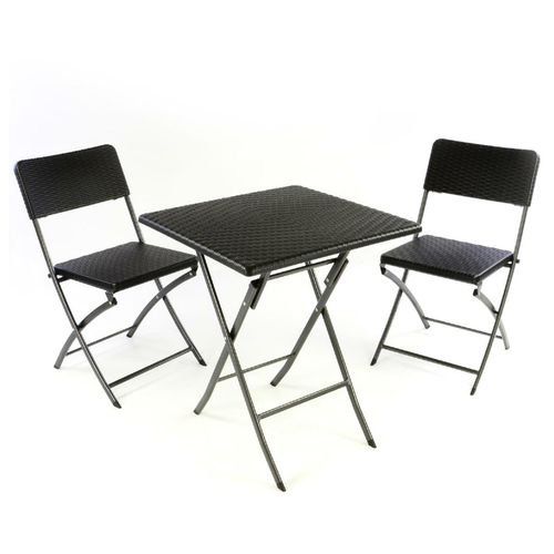 VCM 3-tlg. Gartenmöbelset Tischset mit 2 Stühlen Balkonset Rattan-Optik schwarz Bistroset