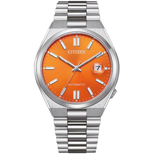 Automatikuhr CITIZEN Armbanduhren silberfarben (silberfarben, orange) Damen Armbanduhr, Damenuhr, Herrenuhr, Edelstahlarmband, Saphirglas, Datum