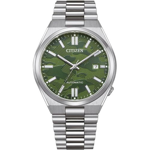 Automatikuhr CITIZEN Armbanduhren silberfarben (silberfarben-grün) Damen Armbanduhr, Damenuhr, Herrenuhr, Edelstahlarmband, Saphirglas, Datum