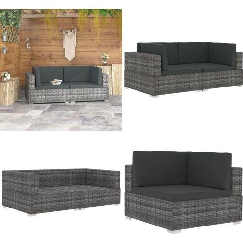 Ecksofas 2 Stk. Mit Auflagen Poly Rattan Grau - Ecksofa - Ecksofas - Home & Living